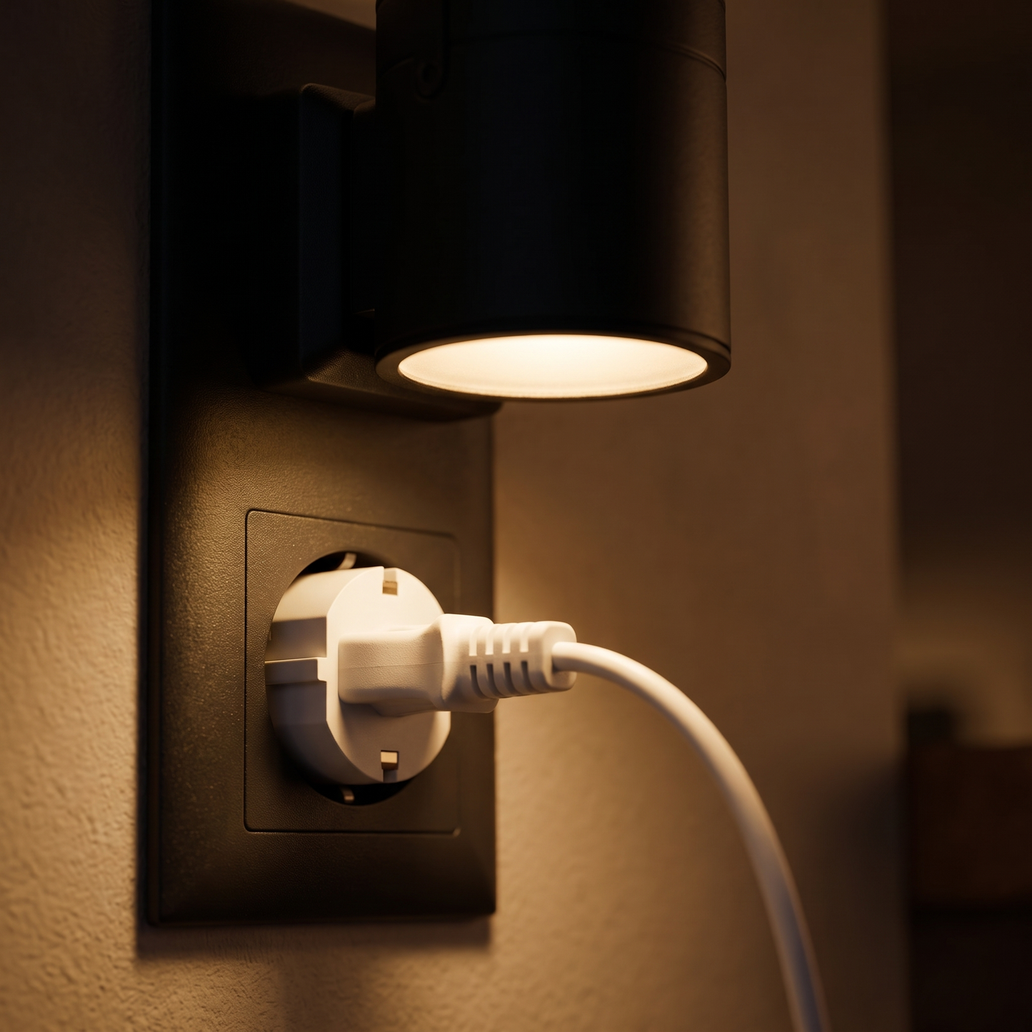 Vega’s pass-through socket on the underside with a plug inserted — the socket can still be used